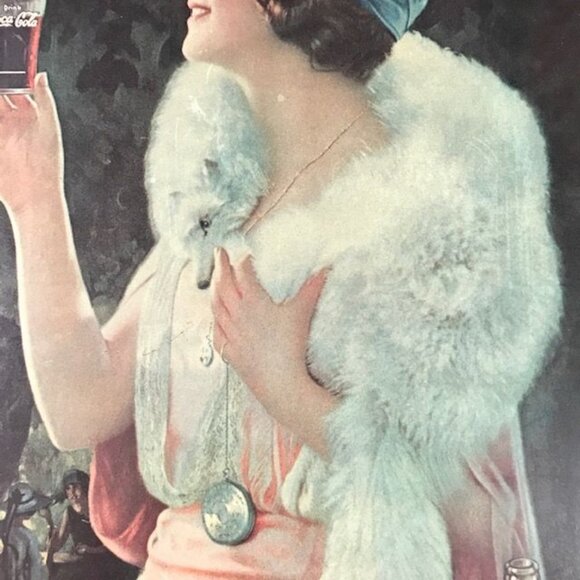 Vintage Coca-Cola Nostalgia Fashion Fur Cheers Lady Rectangular Tray - Picture 3 of 11